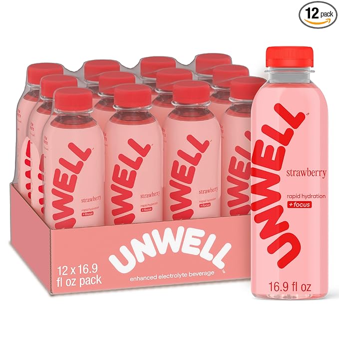 Unwell Hydration Electrolyte Drink For Rapid Hydration + Focus – Strawberry, 12 Pack